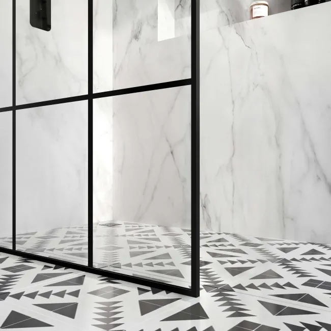 Munich Matt Black Grid Easy Clean 8mm Wet Room Shower Glass Panel 1400mm