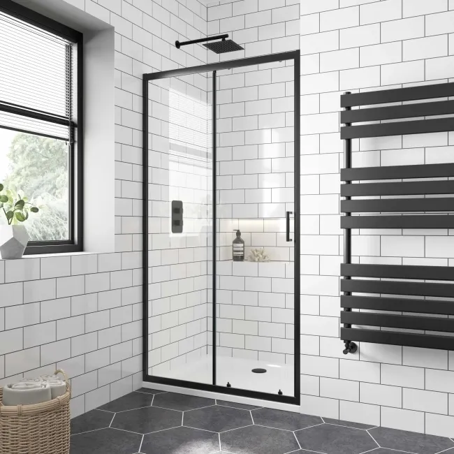 London Matt Black 6mm Sliding Shower Door 1100mm
