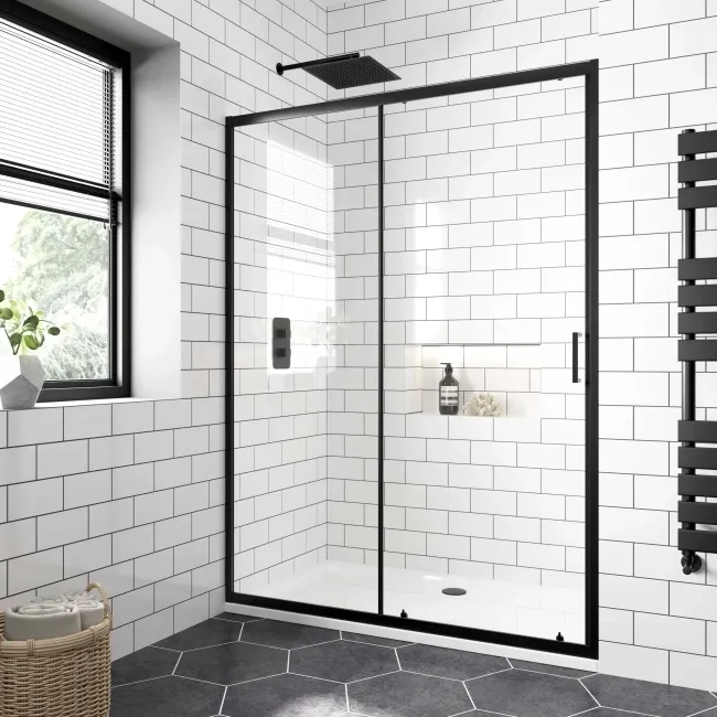 London Matt Black 6mm Sliding Shower Door 1400mm