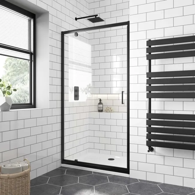 London Matt Black 6mm Pivot Shower Door 1000mm
