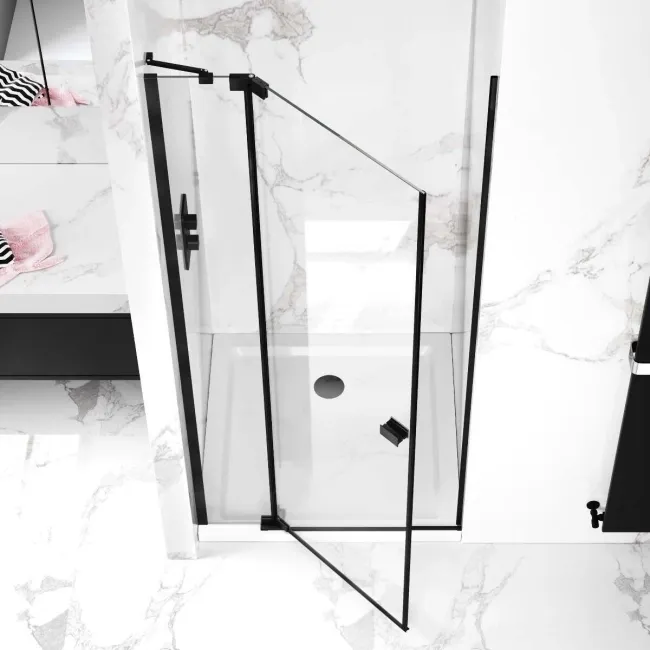 Vienna Matt Black Easy Clean 8mm Hinged Shower Door 800mm