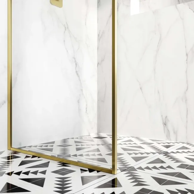 Munich Brushed Brass Framed Easy Clean 8mm Wet Room Shower Glass Panel 800mm