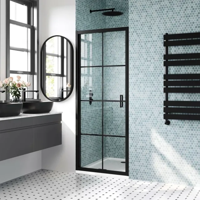 London Matt Black Grid 6mm Bifold Shower Door 700mm