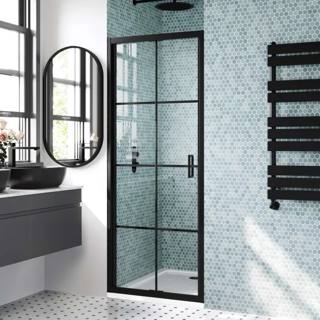 London Matt Black Grid 6mm Bifold Shower Door 760mm