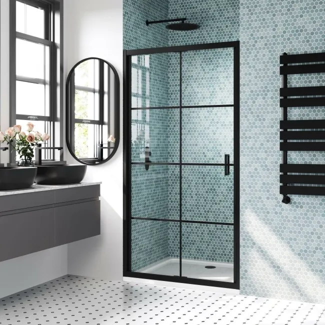London Matt Black Grid 6mm Bifold Shower Door 1000mm