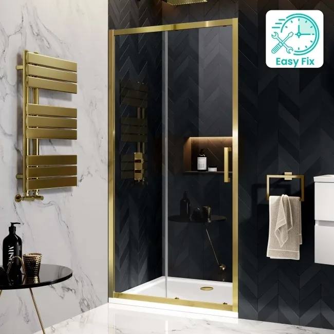 Hamburg Brushed Brass Easy Clean 8mm Sliding Shower Door 1100mm - Easy Fix Feature