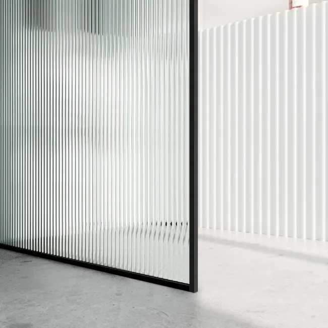 Munich Fluted Effect Matt Black Framed Easy Clean 8mm Wet Room Shower Glass Panel 900mm