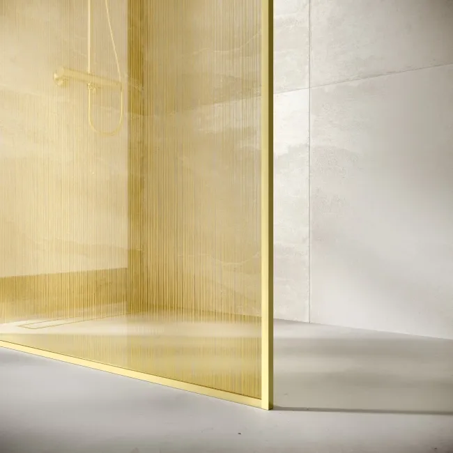 Munich Brushed Brass with Mesh Effect 8mm Wet Room Shower Glass Panel 900mm