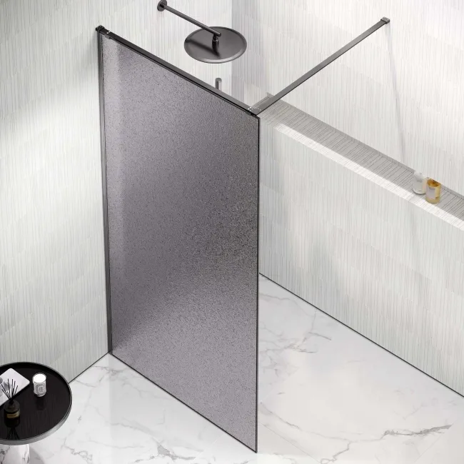 Lyon Gunmetal 8mm Laminated Wet Room Shower Glass Panel with Grey Frost Pattern 1000mm