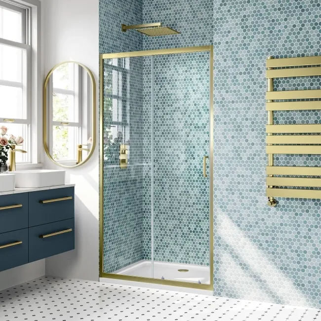 London Brushed Brass 6mm Sliding Shower Door 1100mm