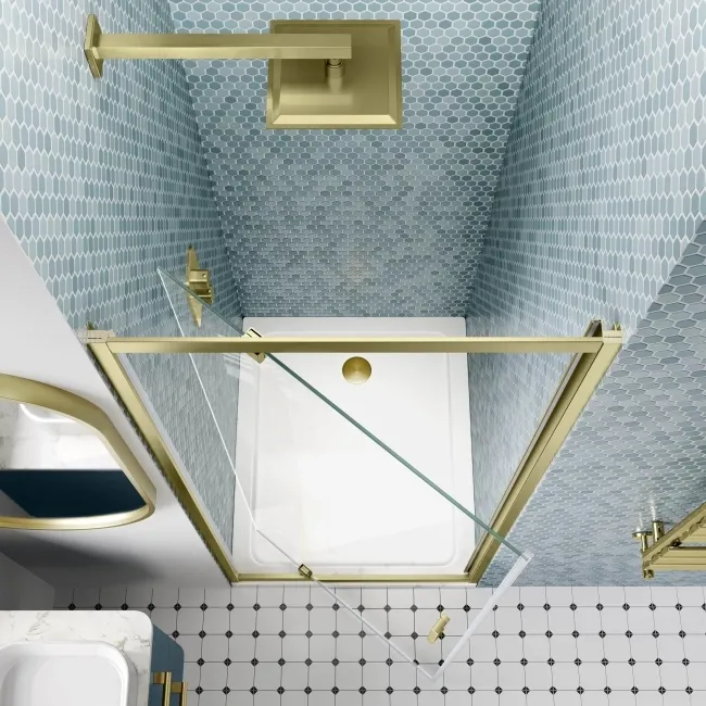London Brushed Brass 6mm Pivot Shower Door 700mm