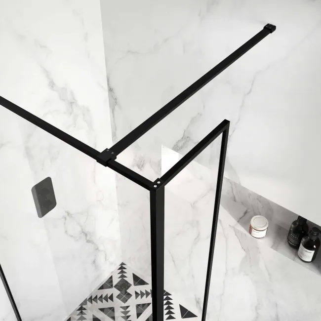 Munich Matt Black Framed Easy Clean 8mm Wet Room Shower Glass Return Panel 250mm