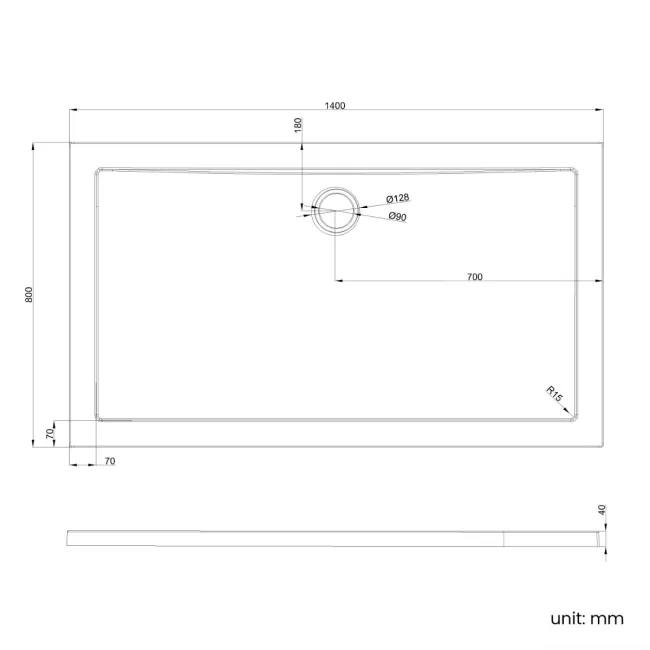 Cairo Rectangular SMC Composite Shower Tray 1400x800mm