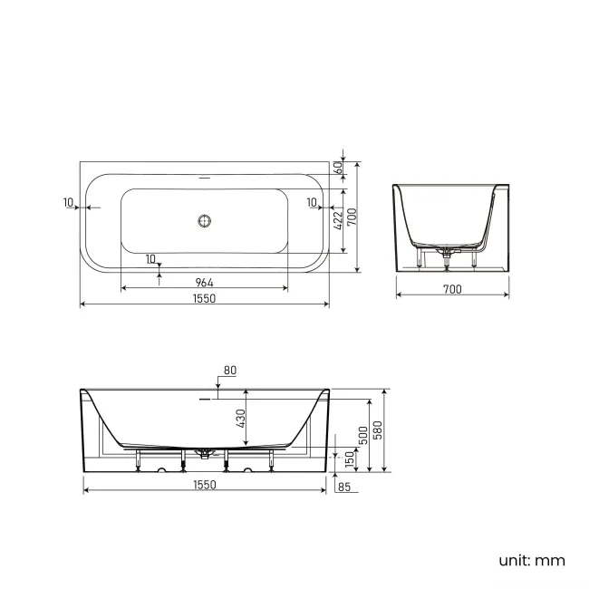 Bond 1550mm Back To Wall Bath
