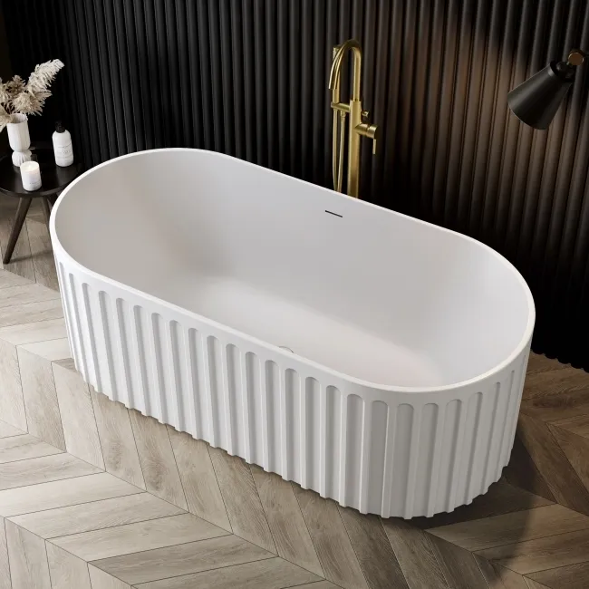 Brent 1700mm Fluted Matt White Freestanding Bath