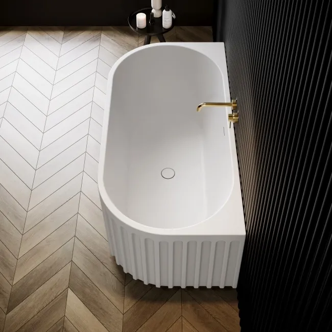 Brent 1500mm Fluted Matt White Back To Wall Bath