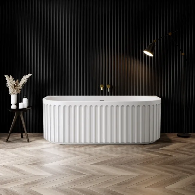 Brent 1700mm Fluted Matt White Back To Wall Bath