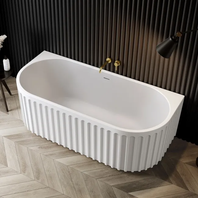 Brent 1700mm Fluted Matt White Back To Wall Bath