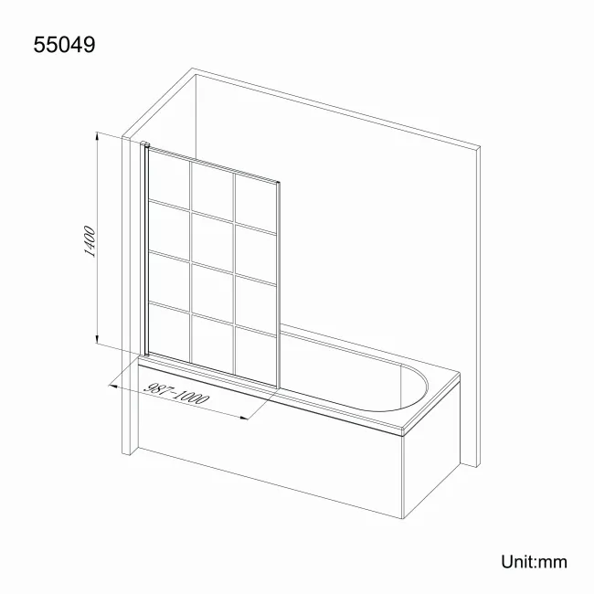 Zurich Easy Clean Matt Black Grid Bath Screen - 1000mm