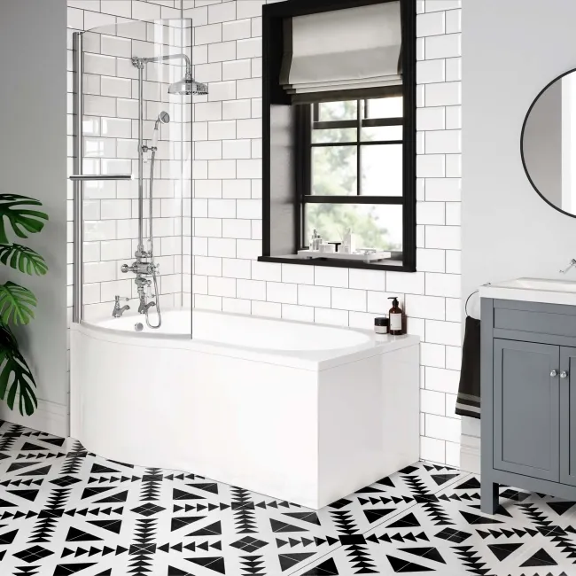 6mm P Shaped Easy Clean Bath Screen with Towel Rail