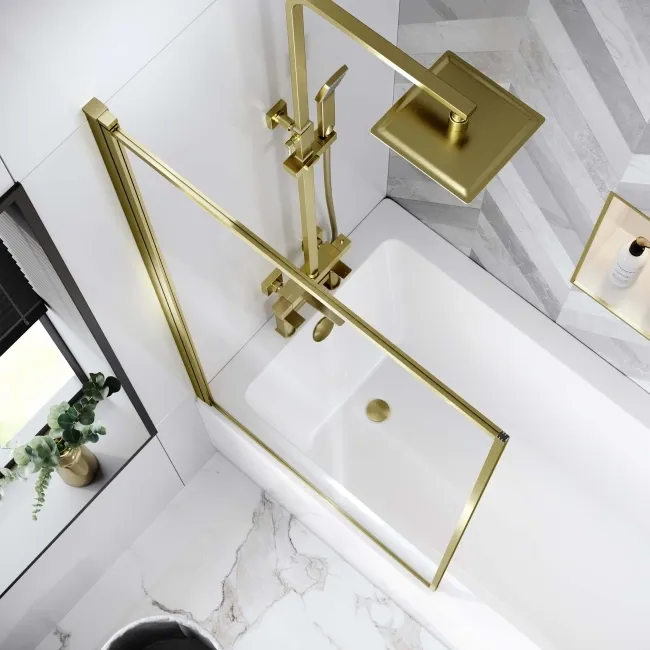 Zurich Easy Clean Brushed Brass Framed Bath Screen - 800mm