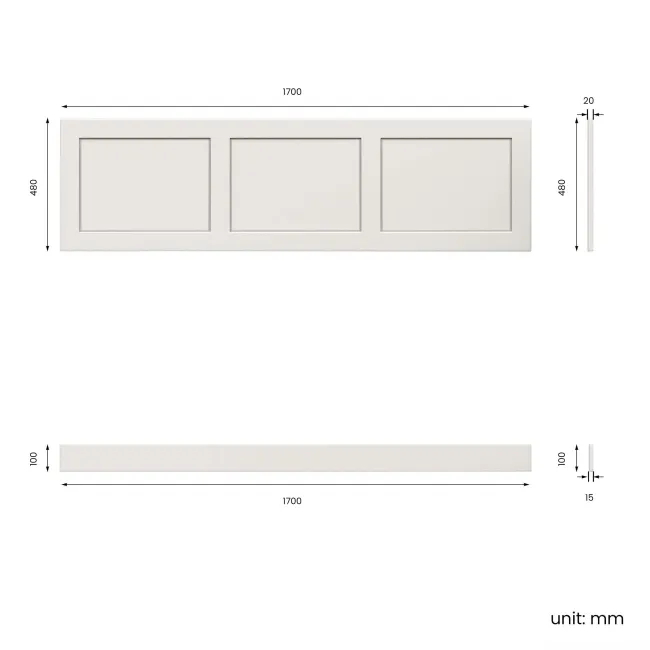 Traditional Cotton White Wooden Bath Front Panel 1700mm
