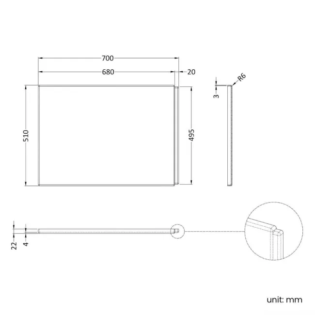 700 Super Strength Reinforced Acrylic P Shaped Bath End Panel