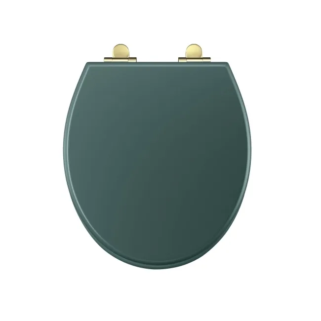 Hudson Traditional Midnight Green Wooden Soft Close Seat with Brushed Brass Hinges