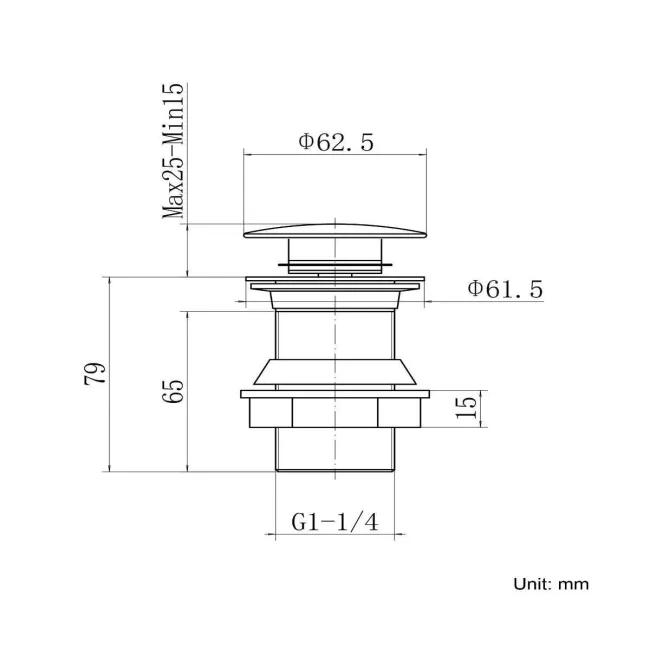 Chrome Dome Top Pop Up Basin Waste - Unslotted