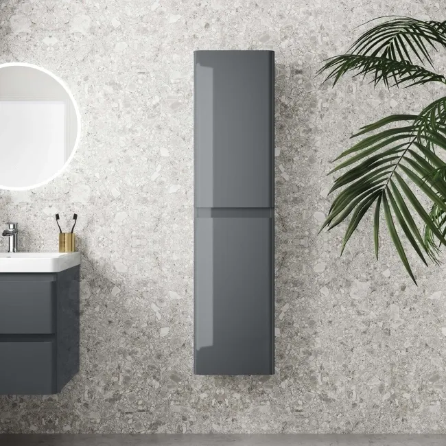 Corsica & Bali Storm Grey Wall Hung Tall Cabinet 1400x350mm