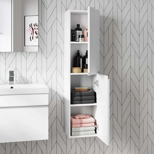 Trent Gloss White Wall Hung Tall Cabinet 1200x300mm