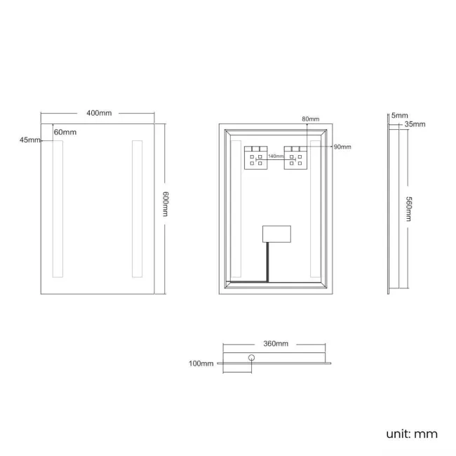 Emielia Battery Operated Illuminated LED Cloakroom Mirror 600x400mm