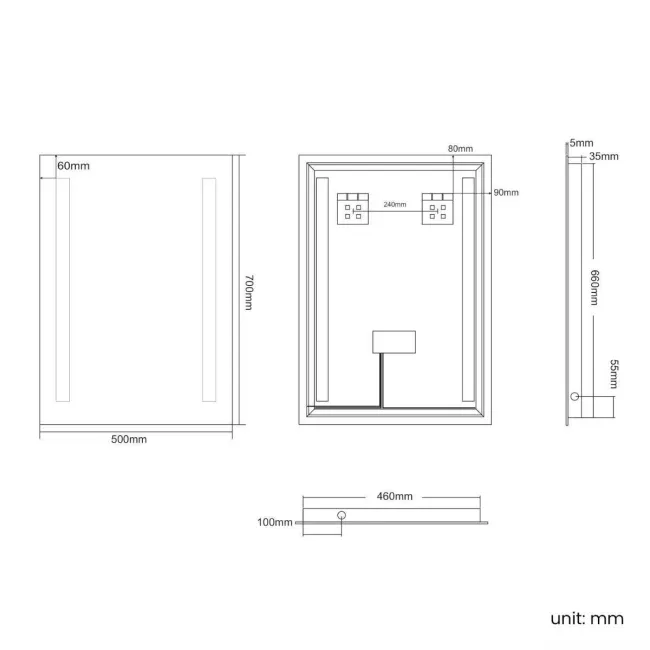 Emielia Battery Operated Illuminated LED Mirror 700x500mm