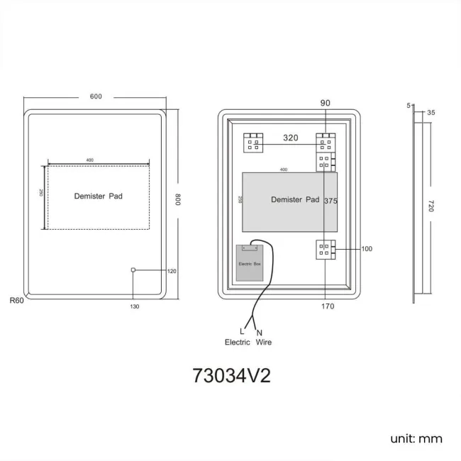 Evelyn Illuminated LED Mirror 800x600mm