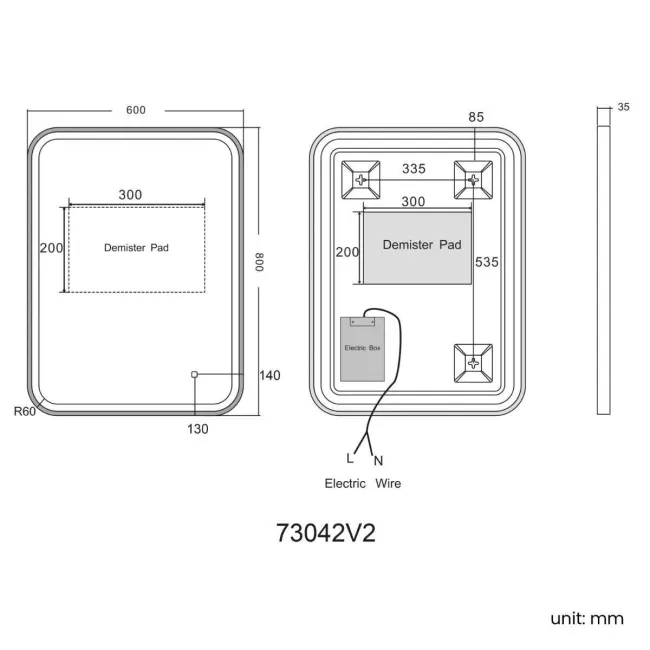 Olivia Black Framed Illuminated LED Mirror 800x600mm