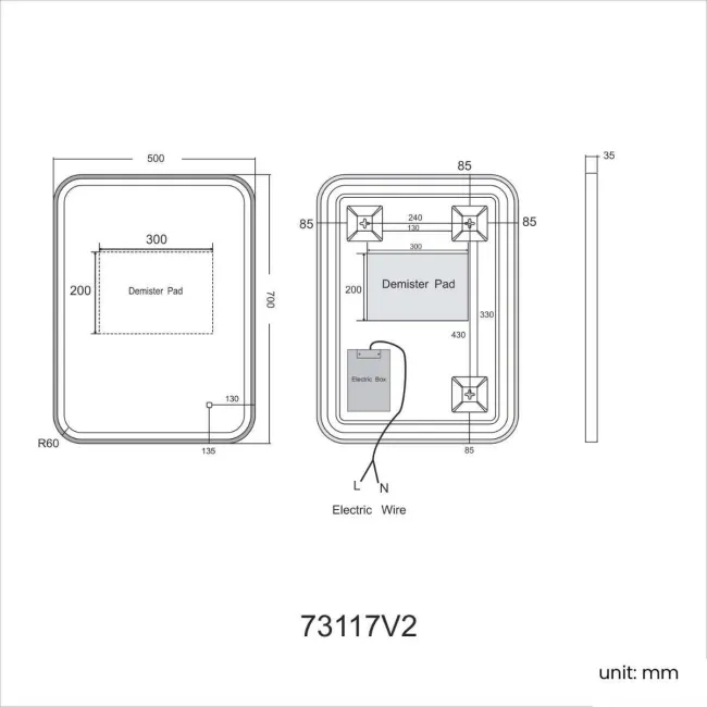 Olivia Black Framed Illuminated LED Mirror 700x500mm