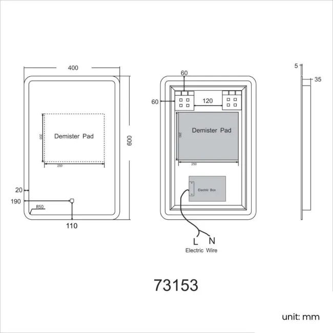 Evelyn Illuminated LED Mirror 600x400mm