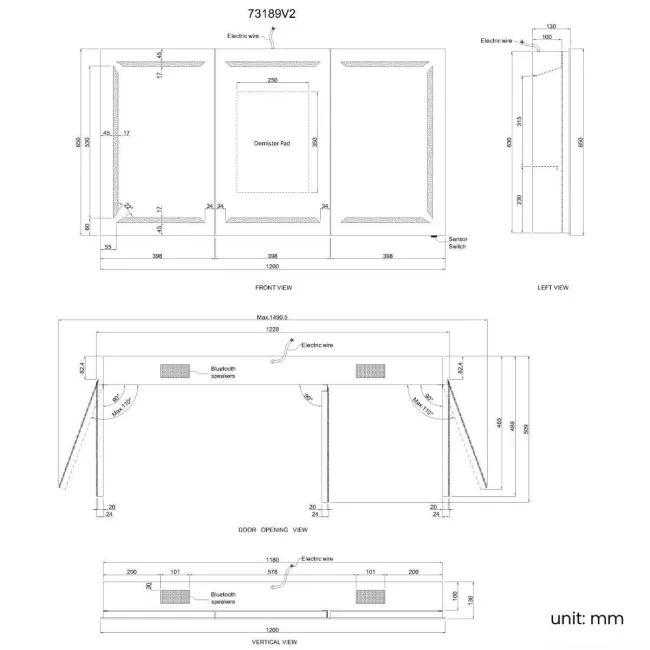Haisley Illuminated LED Mirror Cabinet With BLUETOOTH Speaker 650x1200mm