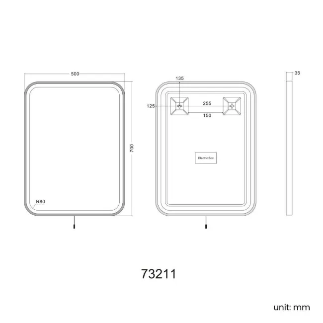 Olivia Battery Operated Black Framed Illuminated LED Mirror 700x500mm
