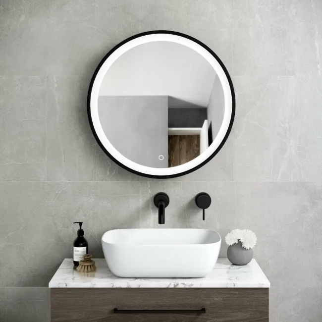 Mollie Black Framed Round Illuminated LED Mirror Cabinet 600mm