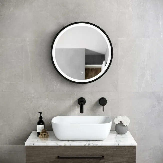 Mollie Black Framed Round Illuminated LED Mirror Cabinet 500mm