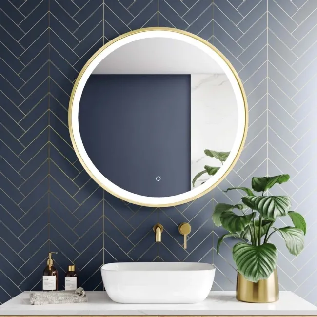 Mollie Brushed Brass Round Illuminated LED Mirror 800mm