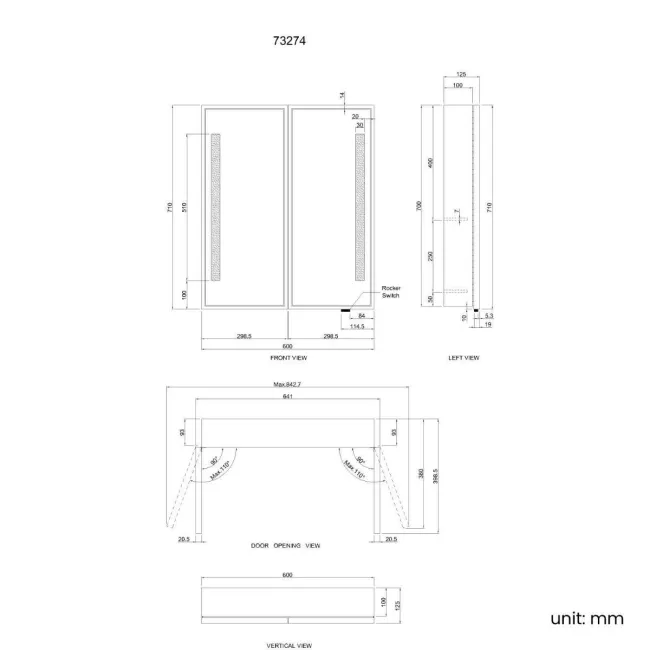 Mia Battery Operated Black Framed Illuminated LED Mirror Cabinet 710x600mm