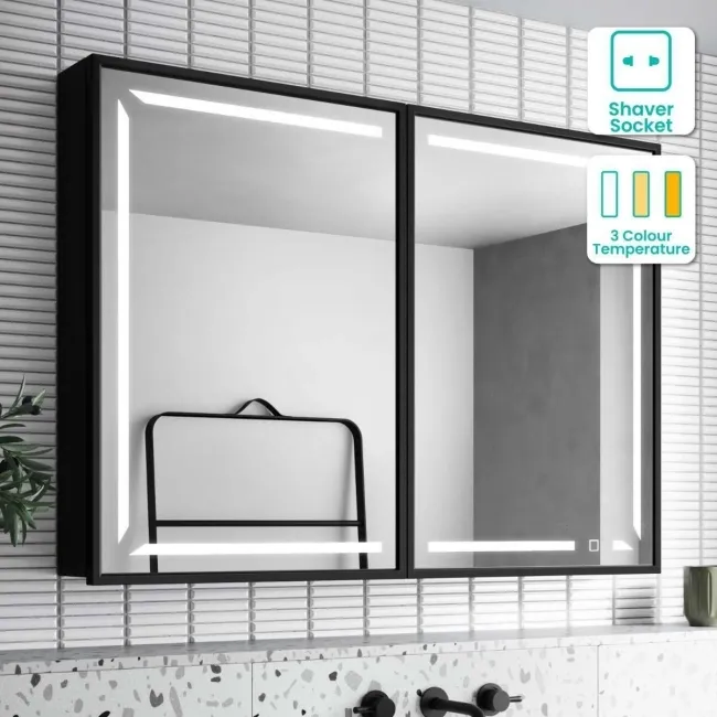 Mia Black Framed Illuminated LED Mirror Cabinet 710x1000mm