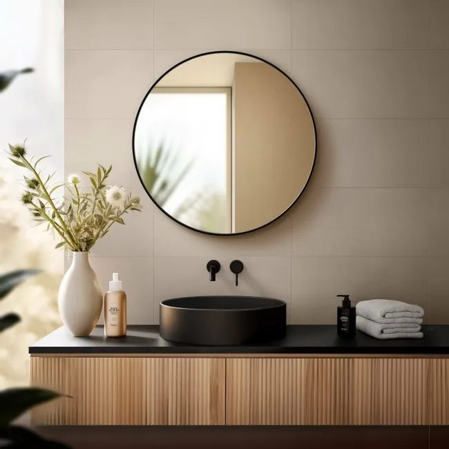 Essence Black Framed Round Bathroom Mirror 800mm