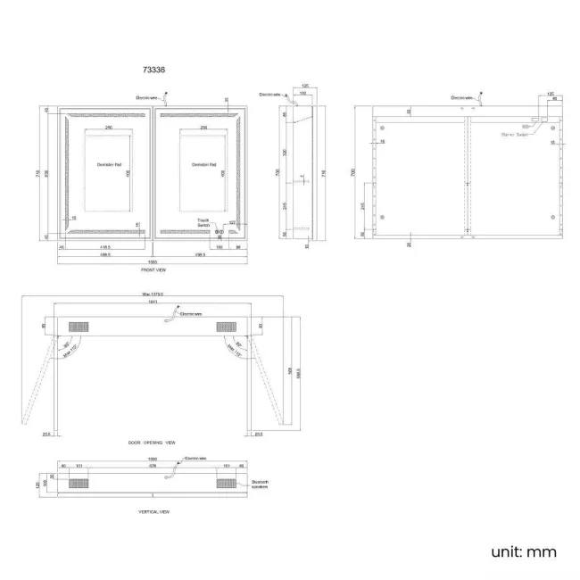 Mia Black Framed Illuminated LED Mirror Cabinet With BLUETOOTH Speaker & USB Port 710x1000mm