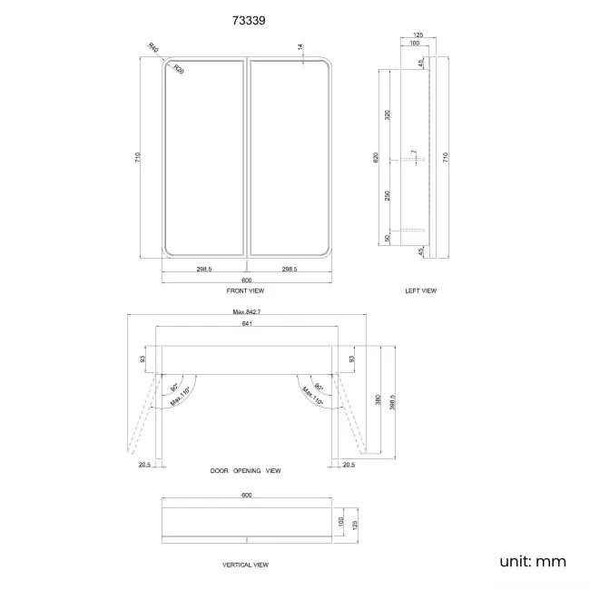 Olivia Black Framed Mirror Cabinet 710x600mm