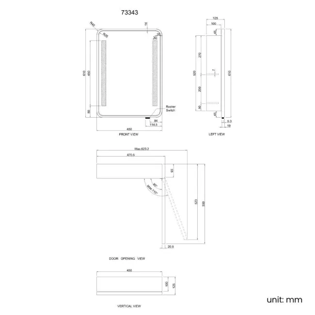 Olivia Battery Operated Black Framed Illuminated LED Mirror Cabinet 610x450mm