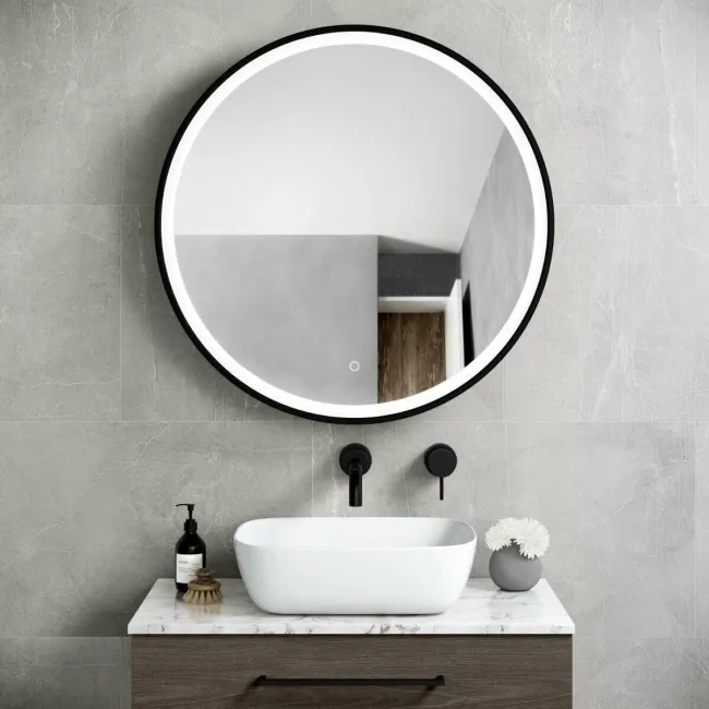 Mollie Black Framed Round Illuminated LED Mirror Cabinet 800mm