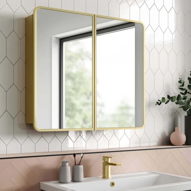 Olivia Matt Brass Mirror Cabinet 710x800mm